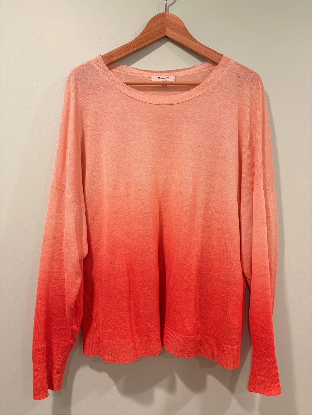 Madewell Coral to Bright Coral Ombre Crewneck Sweater